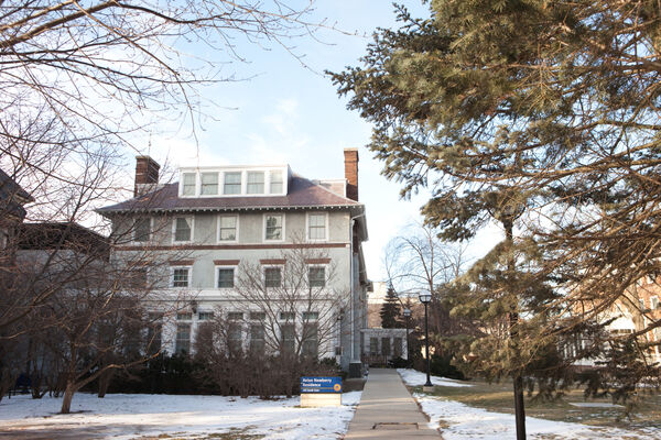 The front of the Newberry building in winter