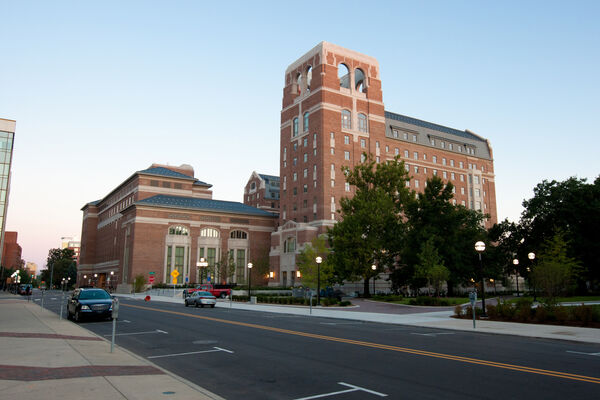 A view of the large brick North Quad complex from State Street