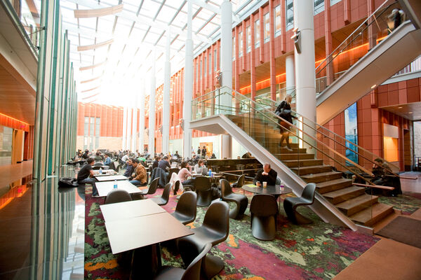 Study areas and a staircase in the central atrium